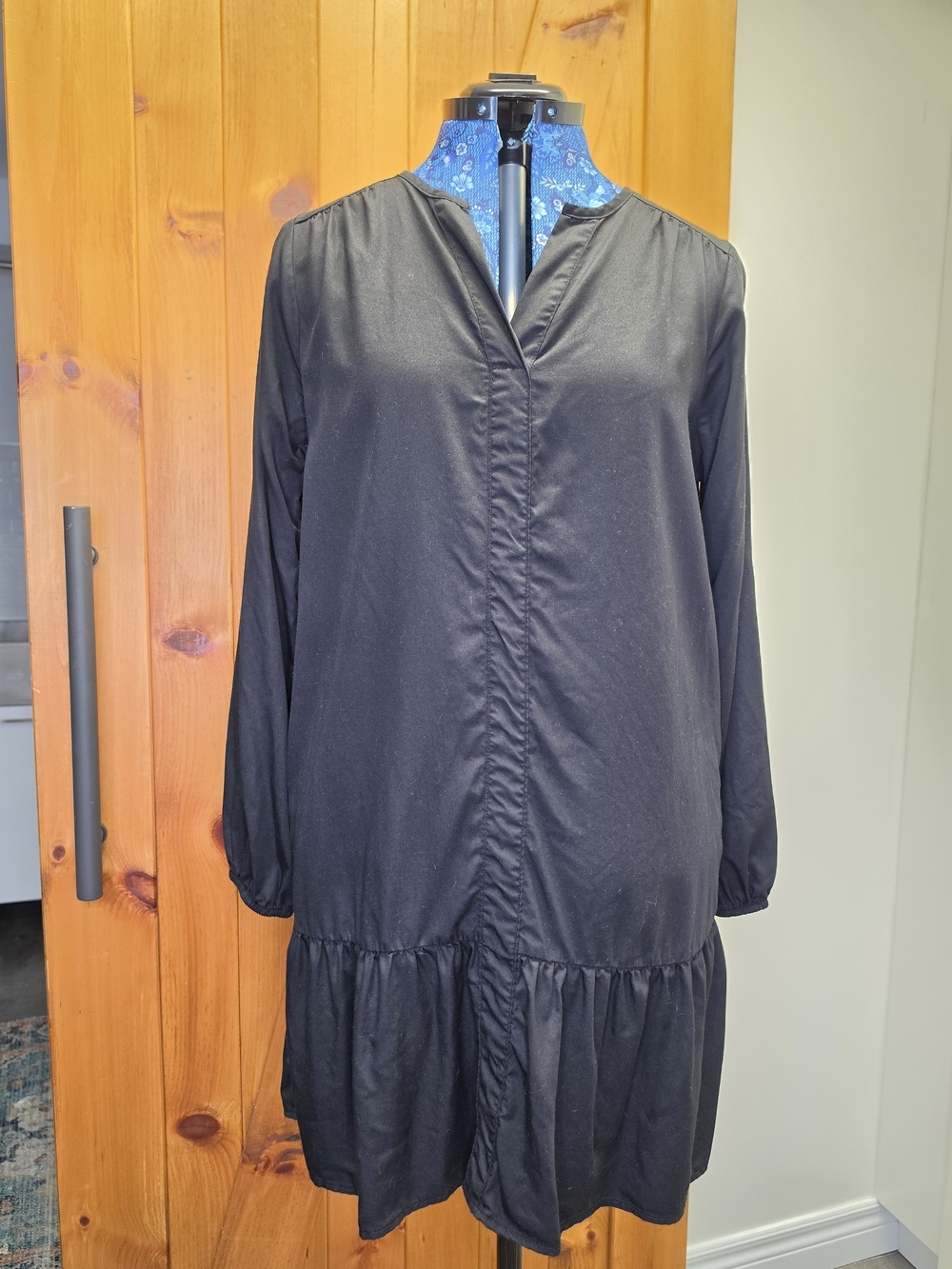 Buffalo David Bitton Black Long-Sleeve Ruffle-Hem Dress